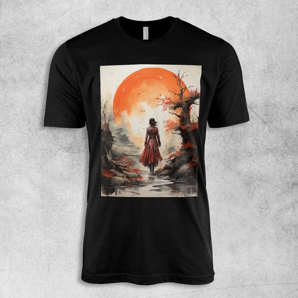 Woman Samurai T-Shirt, Unique Designer Tee, Luxury Cotton Shirt for Her, Perfect Girlfriend Gift