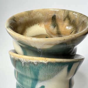 Ocean Drip Glaze Ceramic Cup, Ribbed Pottery Mug, Wabi Sabi Tea Tumbler, Coffee Cup