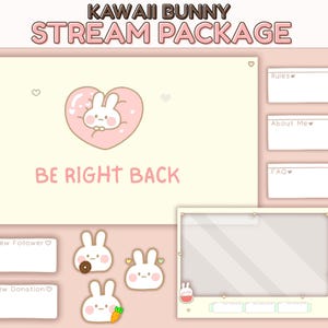 Kawaii Bunny Twitch Stream Package: Animated Overlays, Alerts, Panels, Badges (Digital Download)