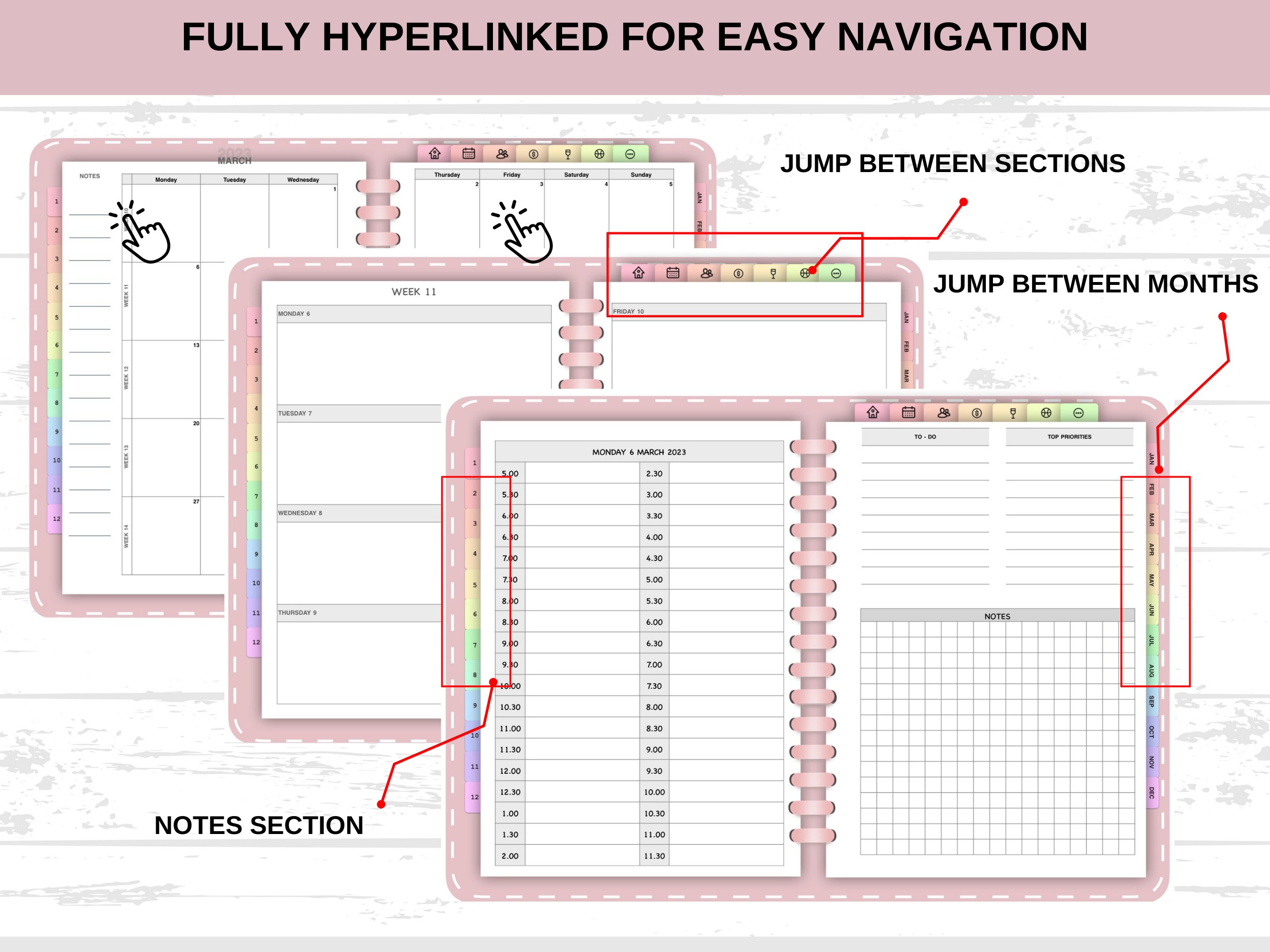 Hyperlinked Onenote Planner, Onenote Digital Planner, Dated 2023 2024 & Undated, Daily Weekly