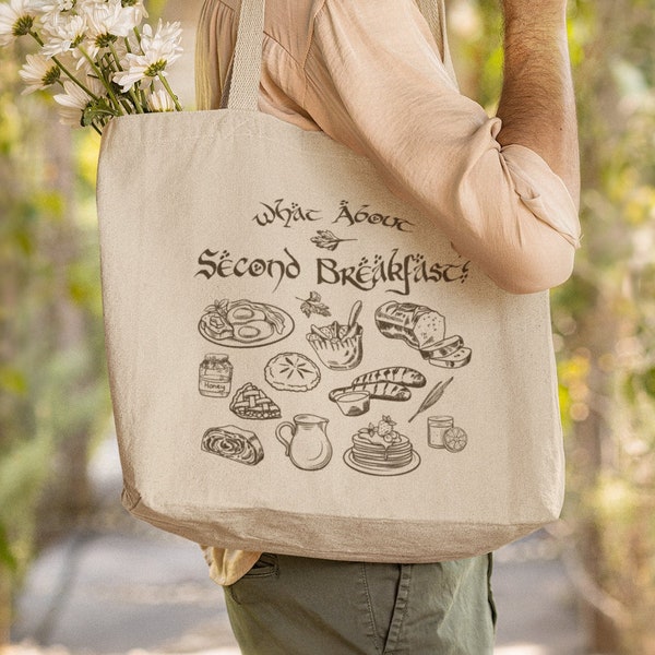 LOTR Inspired Shopping Tote Bag, Large Shoulder Bag, Hobbit Breakfast, Bookish Merch, Fantasy reader, The Shire, Book Lover Gift