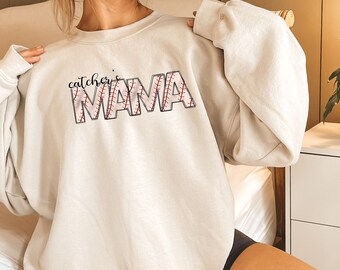Catcher's Mama Crewneck Sweatshirt, Catcher's Mama, Cather's Mom, Baseball Mama, Baseball Mom Sweatshirt, Baseball Sweatshirt