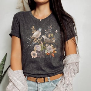 Cottagecore Birds with Flowers Shirt, Bird Watcher Shirt, Bird Lover Shirt, Birds with Flowers Shirt, Botanicals Flowers with Birds