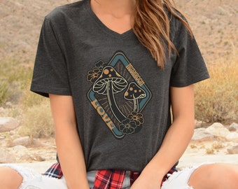 Mushroom Love Shirt, Cottage Core Mushroom Shirt, Botanical Shirt, Organic Mushroom Floral Shirt