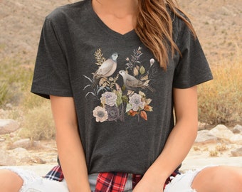 Cottagecore Birds with Flowers Shirt, Bird Watcher Shirt, Bird Lover Shirt, Birds with Flowers Shirt, Botanicals Flowers with Birds