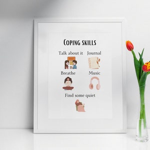 Coping Skills Printable Wall Art, Self Care Art, Therapist Office Decor, Motivational, Self Help, Affirmation Gift, Counselor Poster Digital