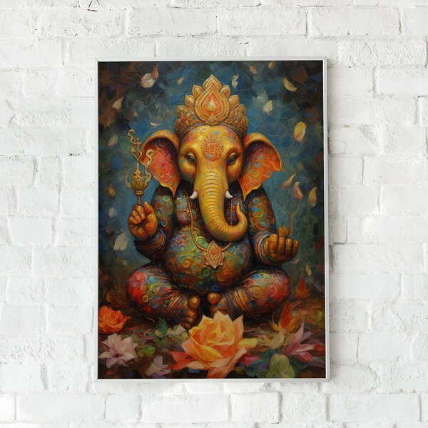 Printable Wall Art for Poster & Canvas, Ganesha Meditating, Digital Art, Meditation, Yoga Poster, Abstract Art