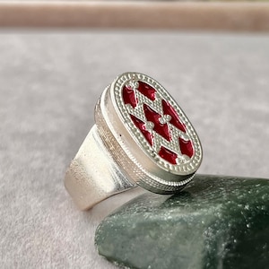 Traditional Silver Turkmen Ring,Statement Silver Enamel Ring,Silver Ethnic Ring,Authentic Silver Afghan Ring,Silver Tribal ring size