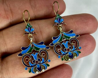 Coloful Cloisonne Dangle Tribal Earring,Gold Gilded Afghan Jewellery,Handmade Kuchi Jewellery,Cloisonne Boho Earring,Ethnic Jewellery