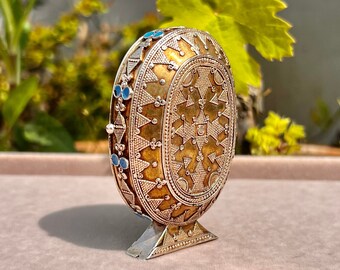 Silver Gold Glided Kazakh Box,Statement Silver Antique Jewelleryy Box,Russian Silver Custom Jewellery Box,Vintage Silver Decorative Box