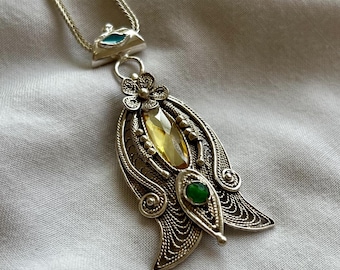 925k Statement Silver Filigree Pendant,Filigree Flower,Filigree Style,Silver Filigree Necklace,Art Deco Necklace,Silver Filigree Jewellery