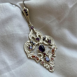 Collar victoriano de plata con estilo, joyería victoriana con piedra de circón, collar de plata auténtico, colgante Art Deco, joyería Art Nouveau
