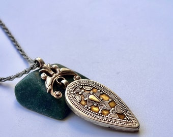 Vintage Turkmen Silver Carnelian Heart Pendant: Gold Gilded Ethnic