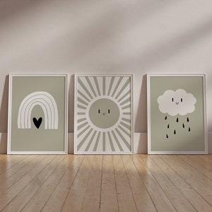 Sage Green Boys Nursery Gallery Wall Set Of 3 Baby Room Wall Art Boho Toddler Playroom Gender Neutral Gift For Baby Earth Tones Poster