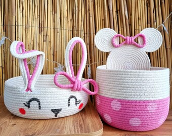 2-Pack Minnie And Rabbit Toy Basket, Organizer, Multi-Purpose Basket