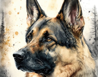 Dog Portrait German Shepherd Owner Gift for Dog Memorial Pet Painting Gift Birthday Dog Lover Art of German Shepard Dog