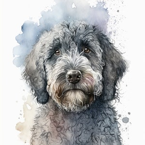 Cane Ritratto Labra-doodle Proprietario Regalo per Cane Memorial Pet Pittura Regalo Compleanno Amante dei Cani Acquerello di Grey Labradoodle Dog