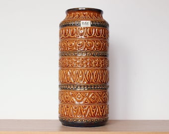 ミッドモダンセラミック花瓶 ブルブラウン/彫刻的なセラミック花瓶