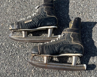 Patins à Glace Vintage Silvretta - Cuir, Made In Tchécoslovaquie, Hockey