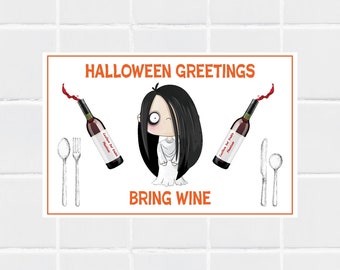 Halloween Bring Wine - 11 x 17 inches - Trendy Halloween Placemat PNG for Printing | Instant download | Halloween party decorations
