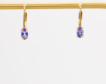 Oval Cut Tanzanite in 14k Yellow Gold Drop Earrings