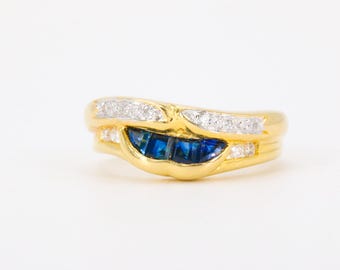 Unique Sapphire & Diamond Fashion Band in 18K Yellow Gold