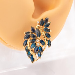 Vintage 14k Gelbgold Saphir & Diamant Ohrringe