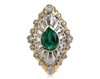 2.82 CT GIA Certified Colombian Green Emerald in Vintage 18k YG & Platinum Diamond Ring