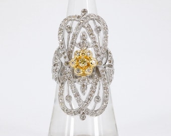 1.04 CTW Round Brilliant Diamond Statement Ring in 18k Two-Tone Gold