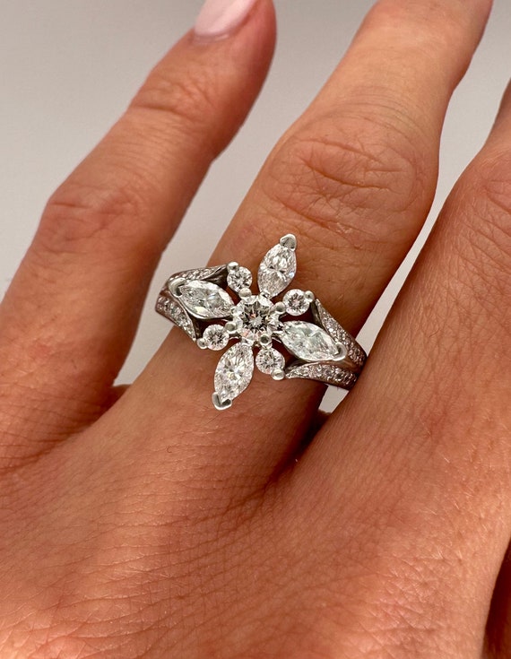 Unique Platinum Flower Diamond Ring 1.65ctw