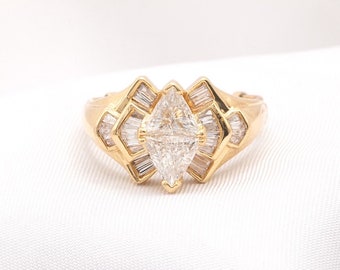Vintage 14k Yellow Gold Trillion Cut Diamond Ring 1.38ctw
