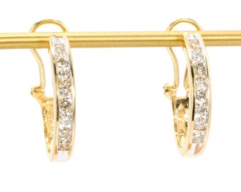 Vintage 0.80 CTW Diamond Hoop Earrings in 14k Yellow Gold