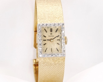 Vintage Omega 14K Yellow Gold Diamond Ladies Manual Wind Bracelet Watch