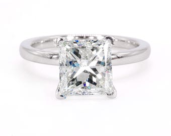 GIA 3.04CT Princess Cut Diamond in 14K White Gold Solitaire Engagement Ring