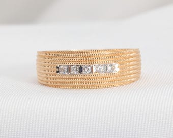 Textured 14K Yellow Gold 0.05CT Diamond Band