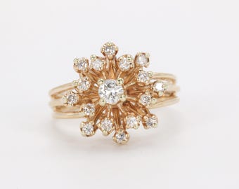 Vintage 0.41 CTW Diamond Flower Ring in 14k Yellow Gold