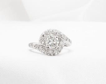 Vintage 14K White Gold Bypass Diamond Ring