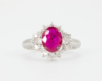 1.50 CT. Oval Red Ruby GIA Certified in Platinum Diamond Ring