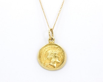 Vintage 18k Gold Roman Pendant in 14k Gold Necklace