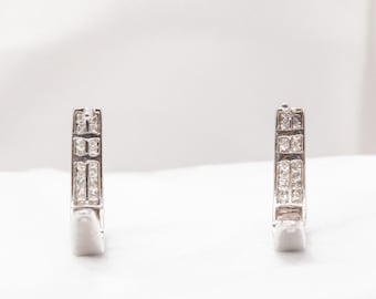 14k White Gold Huggies Diamond Earrings 1ctw
