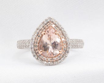 Unique 14k White Gold Morganite & Diamond Ring