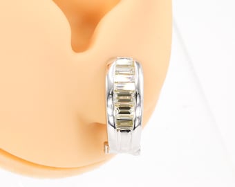 2.15 CTW Baguette Diamond Huggie Earrings in 18K White Gold