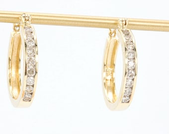 14k Yellow Gold 1.00ctw Diamond Hoop Earrings