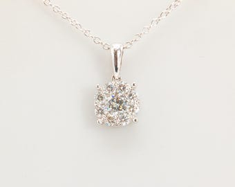 0.75 Carat Total Diamond Halo Pendant Necklace in 14K White Gold