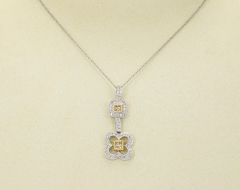 0.54 CTW Princess and Round Diamond 18k Gold Pendant in 14k White Gold Necklace