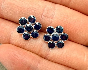 1.90 CTW Sapphire Flower Earrings in 18k White Gold
