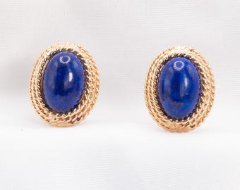 Vintage 14k Yellow Gold Lapis Lazuli Earrings
