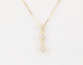14K Yellow Gold Princess Cut Diamond Pendant Necklace