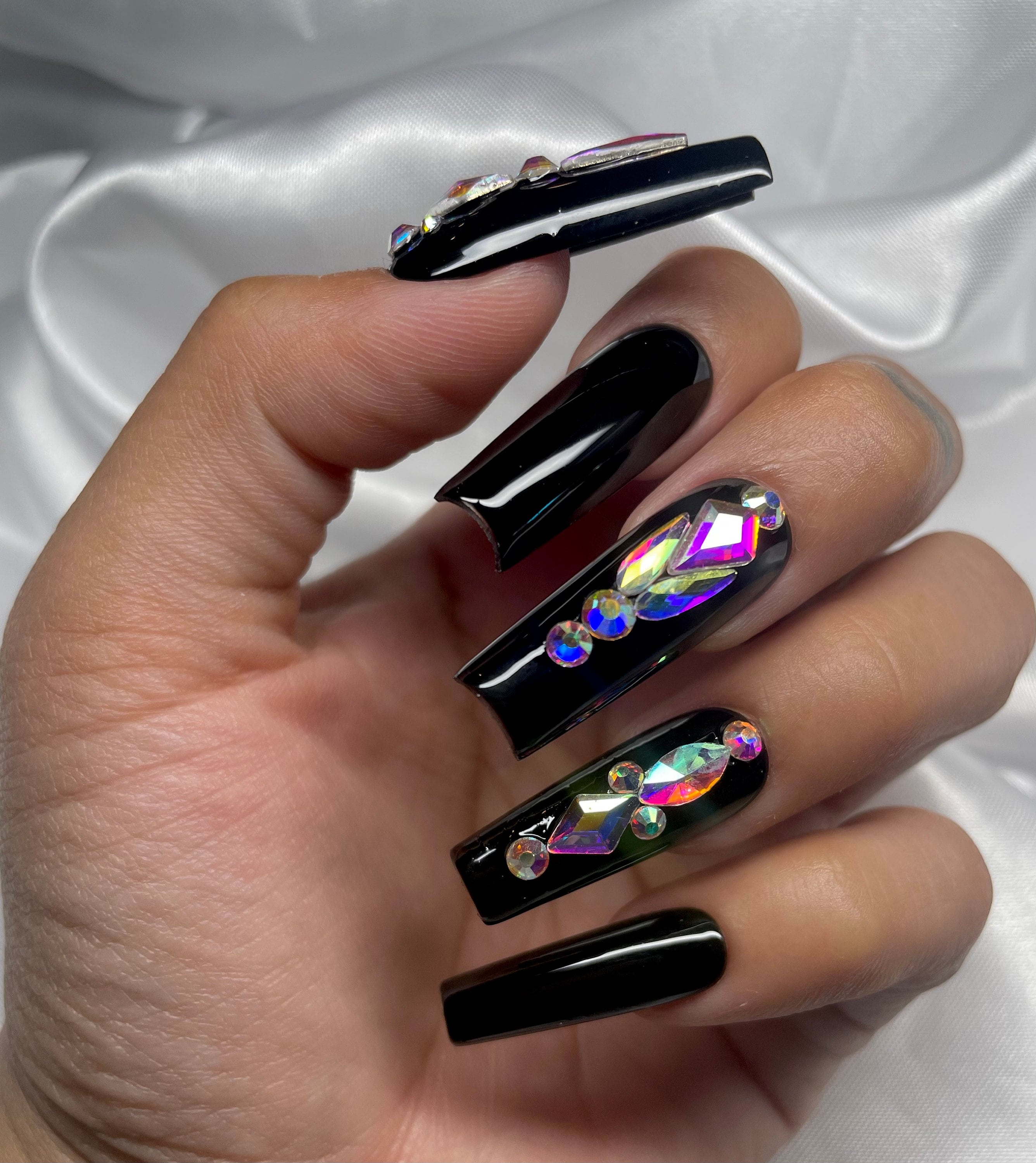 Black Bling Acrylic Nails 