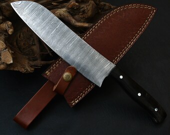 Cuchillo de cocina / Chef de acero Dmascus hecho a mano con mango de cuerno de bufa